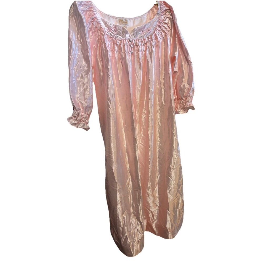 VTG 80s Ilise Stevens Pink Satin Nightgown NWOT Victorian Ruffle Medium USA